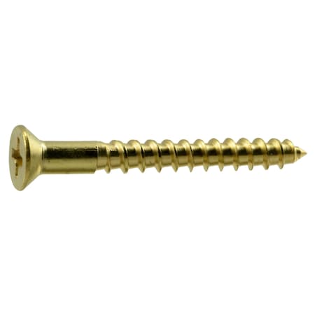 Wood Screw, #6, 1-1/4 In, Plain Brass Flat Head Phillips Drive, 32 PK